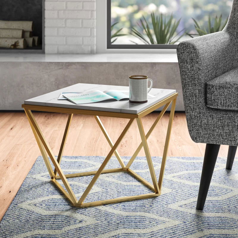 Solid Wood Top With Metal Gold Frame Coffee Table - Furnishiaa -  -